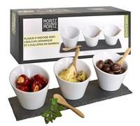 Moritz & Moritz Plateau Aperitif - 3 Coupelle Aperitif en Ardoise et Céramique - pour Les Dips Snacks Entrées Desserts