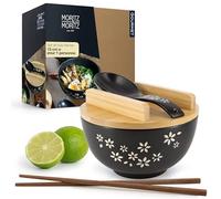 Moritz & Moritz Ramen avec fleurs noir y compris couvercle et cuillère Pour soupe, pho et sushi bowl - Y compris baguettes, couvercle et cuillère