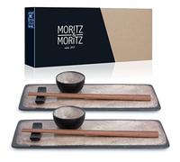 Moritz & Moritz Service à sushi pour 2 personnes - 10 pièces - Set de service à sushi avec 2 assiettes à sushi, 2 petits bols et 2 paires de baguettes