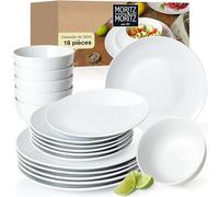 Moritz & Moritz Service de Table 6 Personnes 18 Pieces - Vaisselle en Porcelaine Blanche de Haute Qualite - 6x Assiettes a Diner, 6x Assiettes a Dessert, 6x Bols - Serie Basic