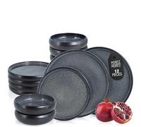 Moritz & Moritz Service de table en grès pour 4 personnes, 12 pièces, anthracite, bol et assiette en grès robuste, service de table pour 4 personnes, série Solid