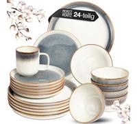 Moritz & Moritz Service de vaisselle en grès pour 6 personnes, 24 pièces, grès robuste, Tarento, Set de plats en grès, service de table comprenant 6 x assiettes plates, 6 x assiettes à dessert