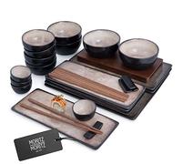 Moritz & Moritz Service Sushi pour 4 Personnes - 29 Pièces - Vaisselle Japonaise avec Assiette à Sushi 4x Assiette à Sushi, Bol à Miso, Petits Bols et Baguettes - Deco Japonaise