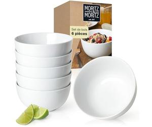 Moritz & Moritz Set de Bols a Cereales - 6 Pieces - Contenance 500ml - Set de Bols Ideal pour Cereales, Soupes, Salades - en Porcelaine Blanche de Haute Qualite - Serie Basic