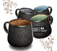 Moritz & Moritz SOLID Lot de 4 tasses à café, multicolores, en grès robuste, passent au lave-vaisselle et au micro-ondes, parfaites pour le café, le thé et plus encore