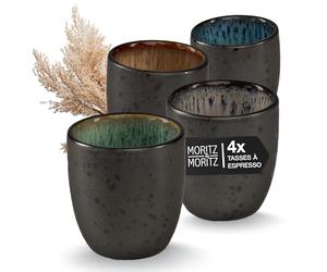 Moritz & Moritz SOLID Lot de 4 tasses à expresso, en faïence, 70 ml, design réactif avec intérieur coloré, petites tasses à café robustes, faciles à empiler et faciles d'entretien