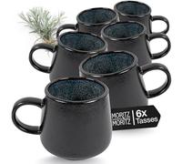 Moritz & Moritz SOLID Lot de 6 tasses à café, en grès robuste, volume 400 ml, passent au lave-vaisselle et au micro-ondes, parfaites pour le café, le thé, etc. Noir/gris