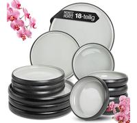 Moritz & Moritz SOLID UNI Service de table pour 6 personnes, gris, 18 pièces, moderne, en grès, passe au micro-ondes et au lave-vaisselle, vaisselle de table, service de table, service de table pour 6