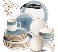 Moritz & Moritz TARENTO Service de table 24 pièces pour 6 personnes Bleu - Élégant ensemble d'assiettes en grès de qualité supérieure - Set de vaisselle composé de 6 assiettes à dîner, 6 assiettes à
