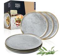Moritz & Moritz TERRA Set de 6 Assiettes à Diner - Ø 27 cm - Assiettes Orientales en Gris Discret en Porcelaine de Haute Qualité - Assiettes à Dîner pour le Quotidien et les Occasions Spéciales