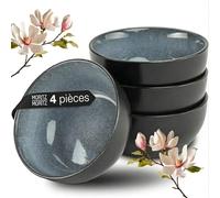 Moritz & Moritz VIDA 4x Bols Soupe Miso - 12 cm Ø - Service de Table Japonais en Céramique et Bois de Santal pour la Soupe Miso, les Sauces et les Snacks - Bol Japonais