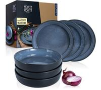 Moritz & Moritz VIDA Lot de 6 assiettes à soupe en porcelaine pour 6 personnes Passe au lave-vaisselle et au micro-ondes Bleu