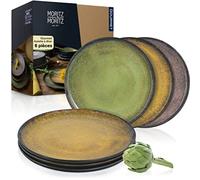 Moritz & Moritz VIDA Lot de 6 assiettes dîner Jaune/vert/rose - Pour 6 personnes - En porcelaine - Passe au lave-vaisselle et au micro-ondes