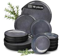Moritz & Moritz VIDA service de table 6 personnes - 18 Pièces - services de vaisselle noir gris-bleu- 6x assiettes plates, 6x assiettes creuses, 6x assiettes à petit-déjeuner