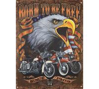 Moritz Plaque en métal 25 x 33 cm Born To Be Free USA Eagle Décoration Plaque en métal rétro Vintage Rétro Proverbes drôle