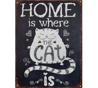 Moritz Plaque en métal 25 x 33 cm Home Is Where The Cat Is Deco Plaque en métal rétro Vintage Retro Proverbes drôle