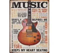 Moritz Plaque en métal 25 x 33 cm Music Keeps My Heart Beating Déco Plaque en métal rétro Vintage Proverbes drôles
