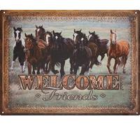 Moritz Plaque en métal 33 x 25 cm Welcome Friends Chevaux Meute Déco Plaque en métal rétro Vintage Retro Proverbes drôle