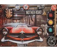 Moritz Plaque en tôle 33 x 25 cm Mother Road Red Car Deko Plaque métallique rétro Vintage Retro Proverbes drôle