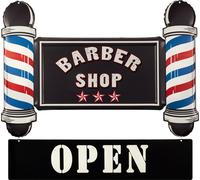 Moritz Plaque en tôle 69 x 64 cm Barber Shop Open Rouge Bleu Blanc Colonne Ouverte Frisuer Schild Deko Plaque en métal Retro Vintage Retro Proverbes drôle