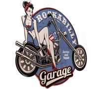 Moritz Plaque en tôle Rockabily Moto Bleue Femme 60 x 47 Vintage Rétro Nostalgie Métal Décoration
