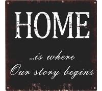 Moritz Retro Déco Plaque en métal Home is where our Story begins Idée cadeau en métal Design vintage pour décorer