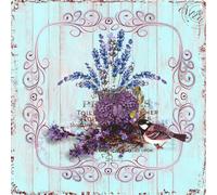 Moritz Retro Deko Plaque en métal Lavande et oiseau Idée cadeau en métal Design vintage pour décorer