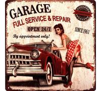 Moritz Retro Deko Plaque en tôle Garage Full Service Femme Pin Up Idée cadeau en métal Design vintage pour décorer