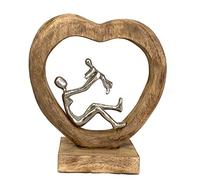 Moritz Sculpture mère avec enfant I Amour maman joue I 28 x 9 x 30 cm I Figurine décorative en bois de manguier I Décoration de salon