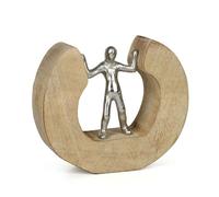Moritz Statuette décorative en forme de médiateur, argenté, 18,5 cm, en bois de manguier et aluminium, symbole d'équilibre, de force et de cohésion, pour étagère, table, faite à la main, idée cadeau