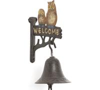 Moritz Türglocke Cloche Welcome Hiboux Grand-duc Oiseaux Cloche murale Décoration de jardin Fonte Rustique Style Antique Design Rétro Sonnette