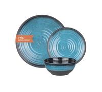 Moritz Vaisselle de camping 3 pièces pour 1 personne - Mélamine - Service de table de pique-nique - Vaisselle de camping - Design bleu pierre