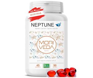 Moriveda NEPTUNE Capsules d’huile de krill, 90 softgels, réserve de 45 jours, avec Oméga-3 6 9 (EPA/DHA), antioxydants, vitamine E & choline, certifié MSC & durable
