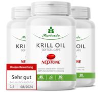 MoriVeda Neptune Capsules d'huile de krill, oméga 3-6-9 EPA DHA antioxydants, vitamine E, choline, phospholipides, haute biodisponibilité, 3x 90 pièces
