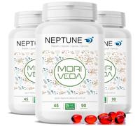 Moriveda NEPTUNE gélules d’huile de krill 3 x 90 softgels réserve de 135 jours avec oméga-3 6 9 (EPA/DHA) antioxydants vitamine E & choline certifié MSC & durable