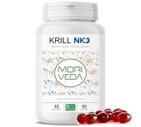 MoriVeda NKO huile de krill, 90 capsules molles (softgels) avec oméga-3, 6 et 9 (EPA/DHA), astaxanthine, vitamine E, choline et phospholipides, certifiée MSC et durable