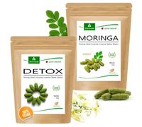 MoriVeda® Paquet de produits "Fasting Special" | Comprimés Detox Moringa, Comprimés Énergie Moringa | Vitamines, fibres, oligo-éléments, antioxydants | Purification avec énergie | végétalien