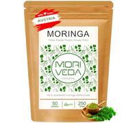 MoriVeda Poudre de Moringa, 250 g, poudre de feuilles d’Oleifera microfine avec vitamines, protéines, acides aminés et micronutriments, selon une recette ayurvédique, végan et sans gluten