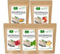 MoriVeda® - Thé Moringa 100% naturel et végétalien (en option mélange de feuilles, pomme-cannelle, grenade, gingembre, menthe). 1A Quality (100 sachets de thé; 20 sachets par goût)