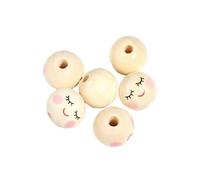 Morkite Lot de 200 perles en bois avec visage souriant - Boules en bois avec visage - Pour ver des soucis - Perles en bois naturel de 20 mm - Avec visage - Accessoires de fabrication de bijoux