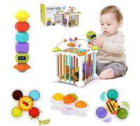morkka Cube Sensoriel Bébé 12 Pièces, Jouet Montessori à Ventouse | Cube de tri, 3 toupies, 6 formes sensorielles, labyrinthe de perles. Développe la motricité fine. Pour enfants de 1 à 3 ans.