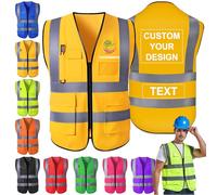 Morlavid Gilet de Sécurité Haute Visibilité Personnalisé avec Poches Chasuble Personnalisable avec Logo para Hombre pour le Travail de Construction,Jaune