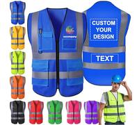 Morlavid Gilet de Sécurité Haute Visibilité Personnalisé avec Poches Chasuble Personnalisable avec Logo para Hombre pour le Travail de Construction,Bleu
