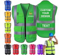 Morlavid Gilet de Sécurité Haute Visibilité Personnalisé avec Poches Chasuble Personnalisable avec Logo para Hombre pour le Travail de Construction,Vert