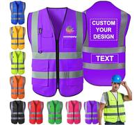 Morlavid Gilet de Sécurité Haute Visibilité Personnalisé avec Poches Chasuble Personnalisable avec Logo para Hombre pour le Travail de Construction,Violet