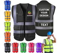Morlavid Gilet de Sécurité Haute Visibilité Personnalisé avec Poches Chasuble Personnalisable avec Logo para Hombre pour le Travail de Construction,Noir