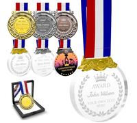 Morlavid Medaille Personnalisée pour Récompenses Logo Personnalisable Texte Nom Médaille Gravée Personnalisé avec Ruban pour Ligue des Champions,CrystalGold