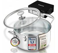 Morleos Marmite en acier inoxydable de 3 litres Ø 20x10 cm avec couvercle moderne en verre plat, marmite - Induction Lavable au lave-vaisselle - 5 couches - Petite marmite à économie d'énergie