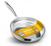 Morleos Poêle en acier inoxydable 18/10 Ø 26cm | 5 couches - 3mm - 1,1 kg | Résistant au four jusqu'à 400°C | Poêle en acier inoxydable pour induction et Lavable au lave-vaisselle