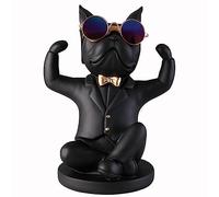 Morlinca Statue de Porte-Bouteille de vin de Bouledogue français, Sculpture de Bouledogue en résine, pièce maîtresse de Table de présentoir, pour la décoration de comptoir de Bar ou de Cuisine,Noir,C